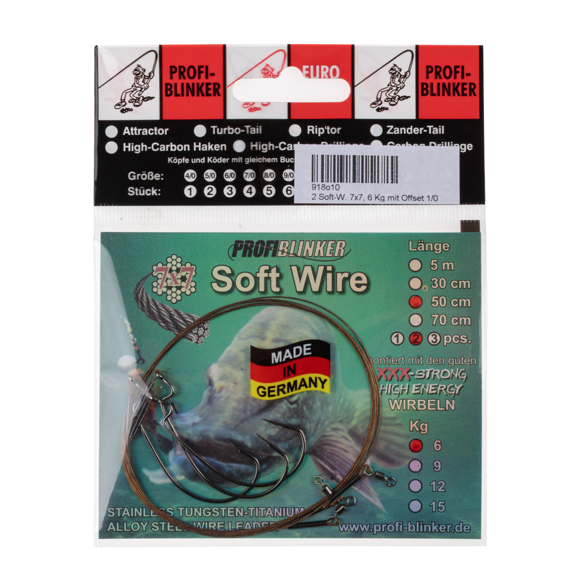 ProfiBlinker Soft-Wire Montage 7x7 mit Offset Haken Größe 1/0 / 50cm / Tragkraft 6kg / 2er Pack