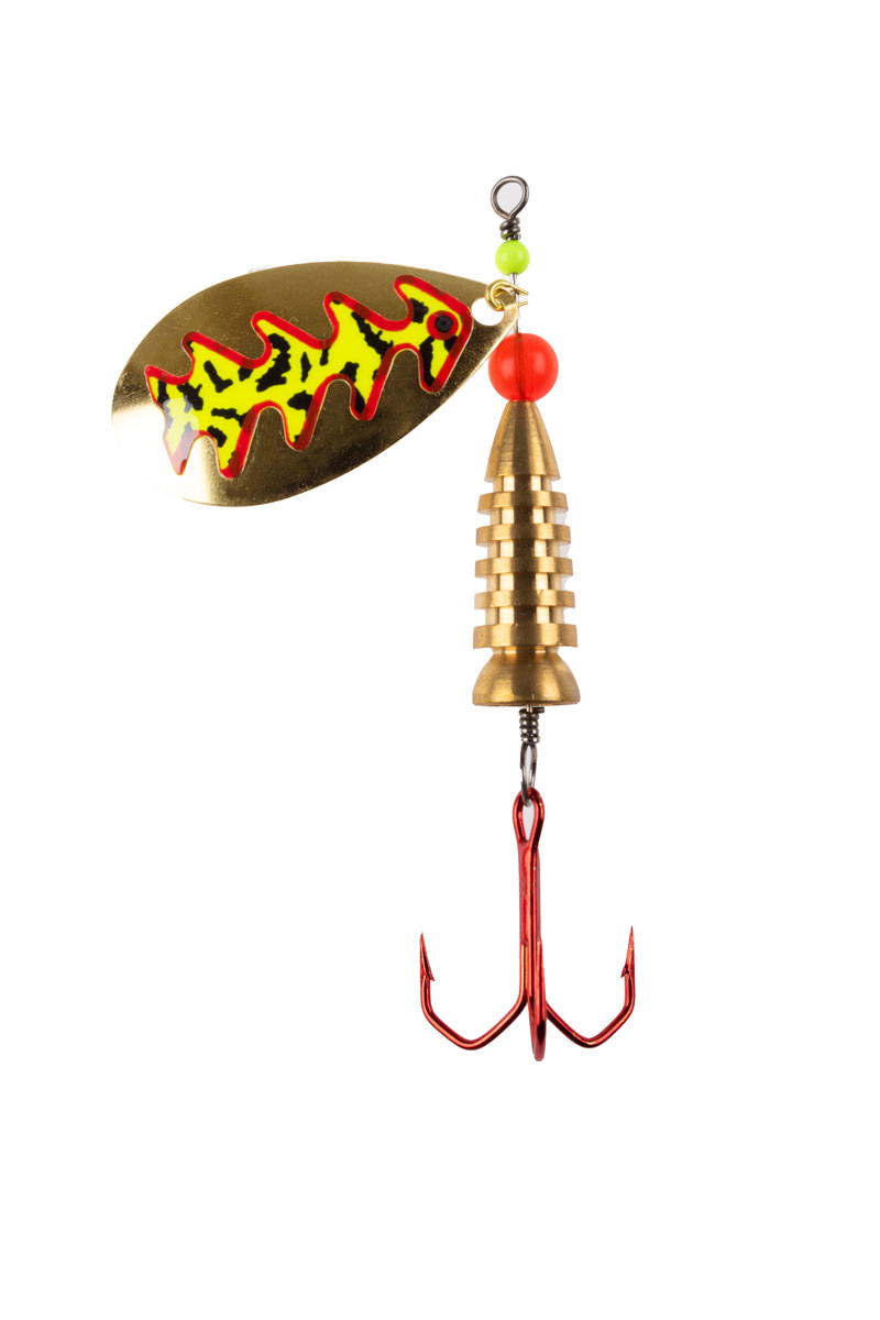 ProfiBlinker Prollex Weitwurf Spinner Tropfen / Gold mit Fluogelb-Getigert-Dekor / Größe 3 / 7g 