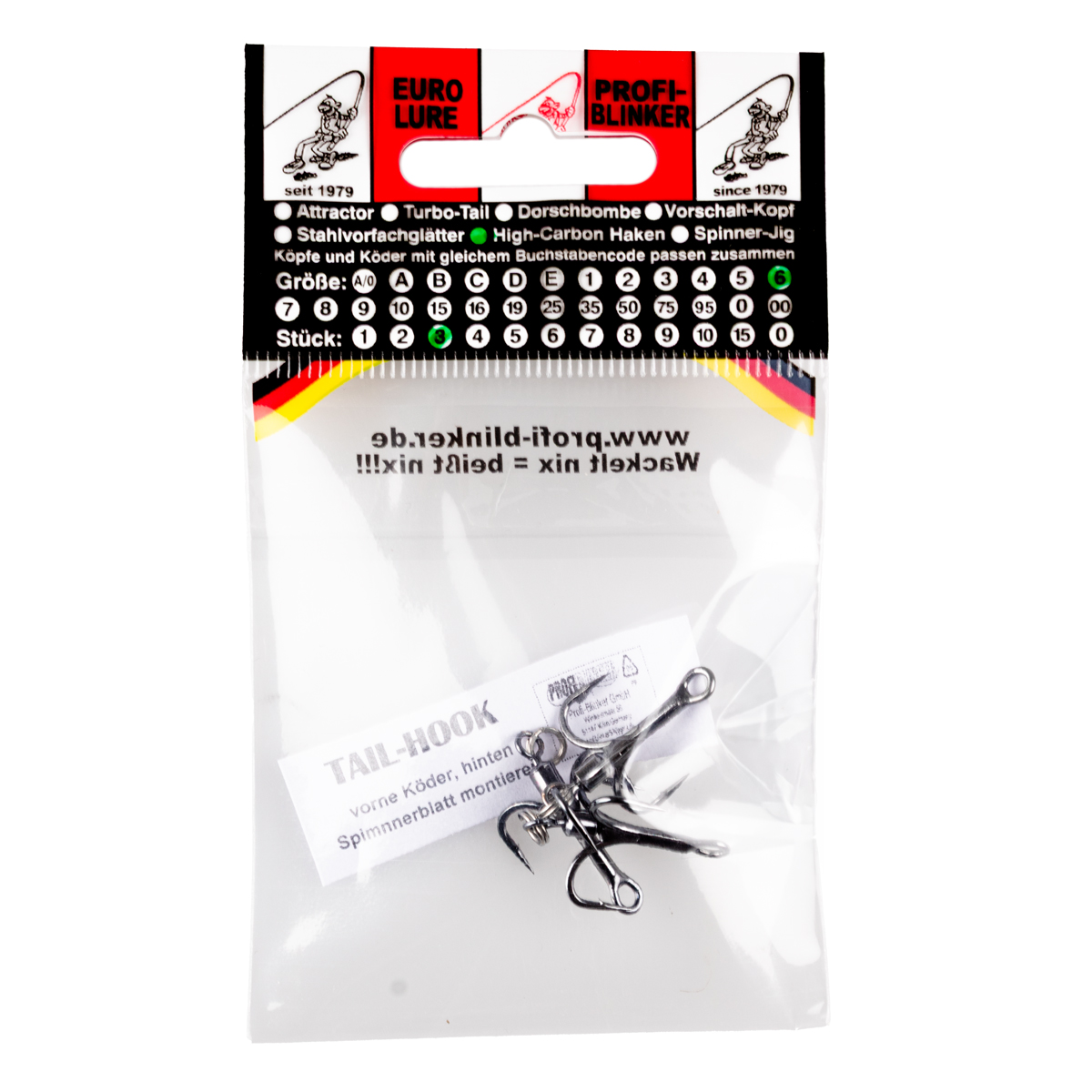 ProfiBlinker Tail-Hook Drilling xx-strong / Titan / Größe 6 / Edelstahl-Splintring / 3 Stück 