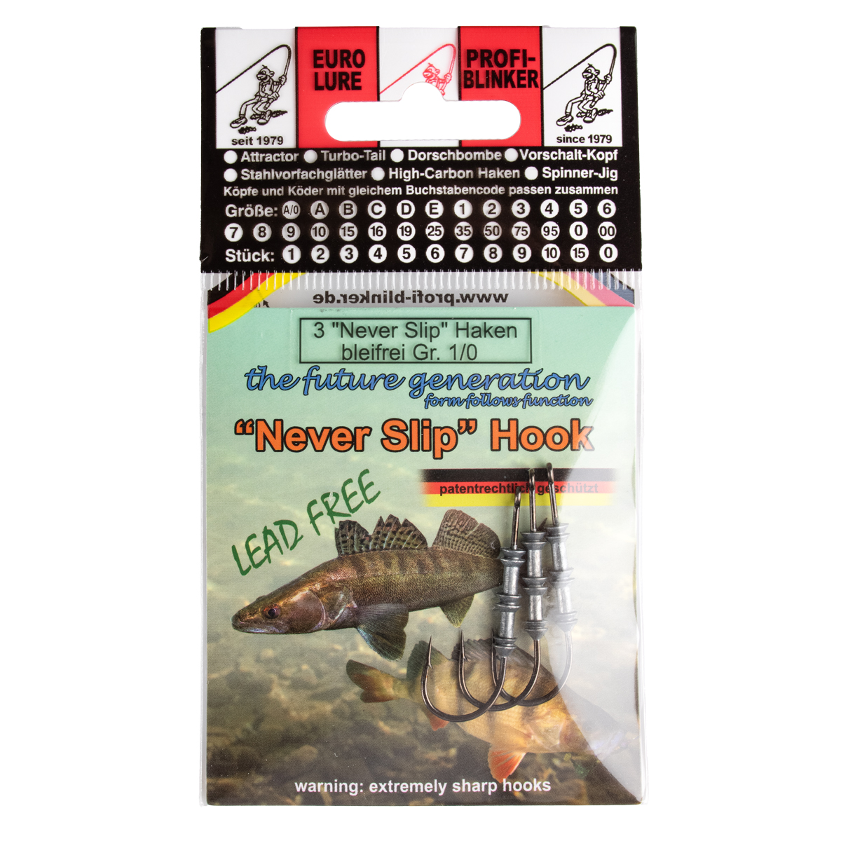 ProfiBlinker Never Slip Bait Holder Hook Rundbogen / Größe 1/0 / 2er Pack 