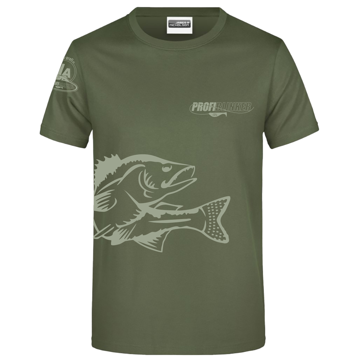 ProfiBlinker Tshirt olive Motiv Zander Größe 2XL 