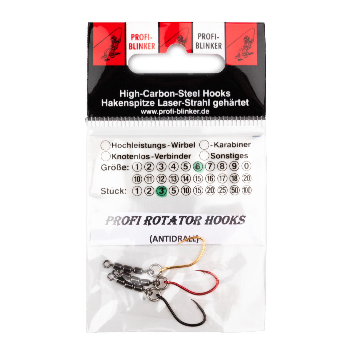 ProfiBlinker Rotator Hooks Antidrall / Wahnsinnshaken mit High-Speed Wirbel / Hakengröße 6 / Wirbelgröße 16 / 3 Stück