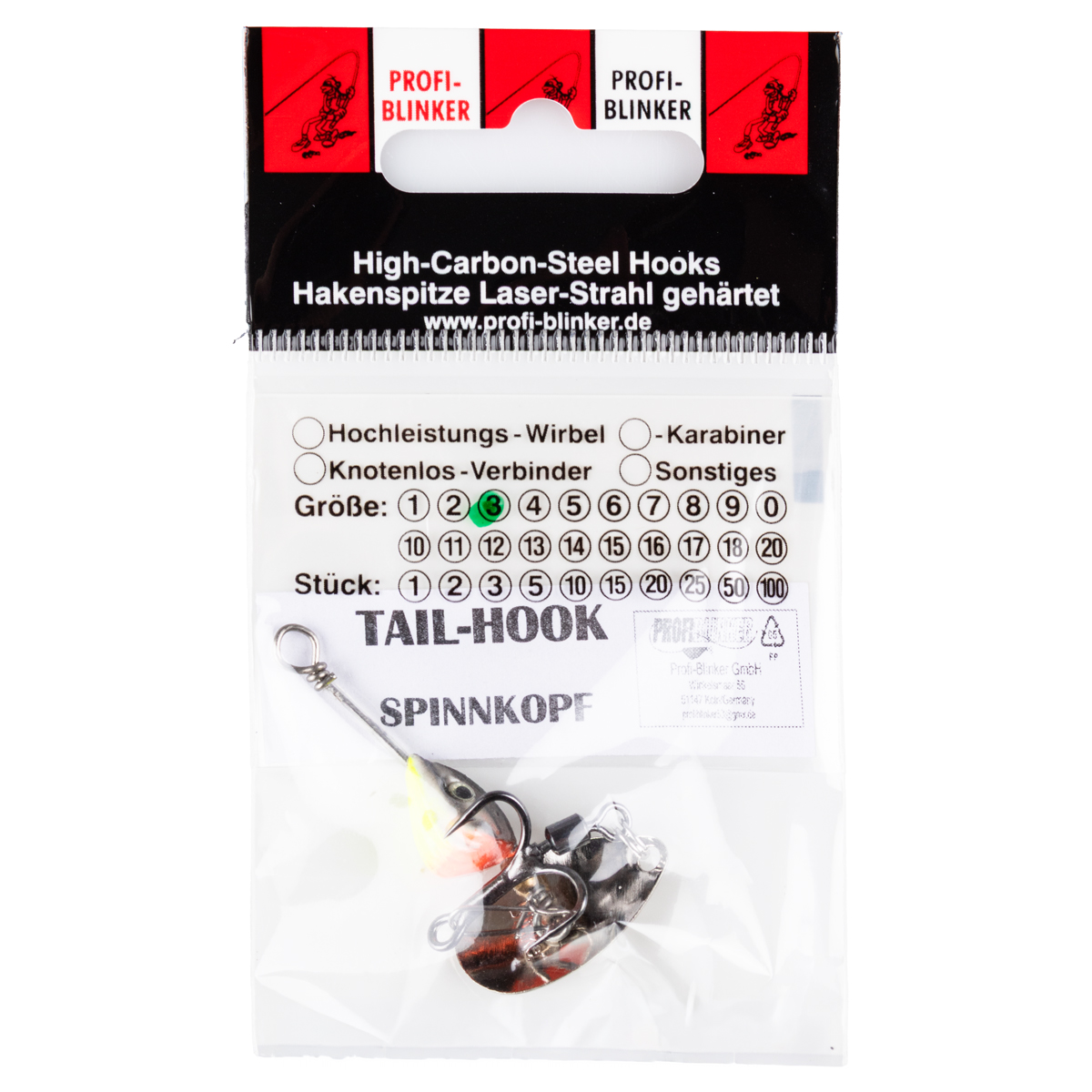 ProfiBlinker Tail-Hook Spinnkopf mit xx-strong Wirbel / Weißfisch / 3g / 1 Stück 
