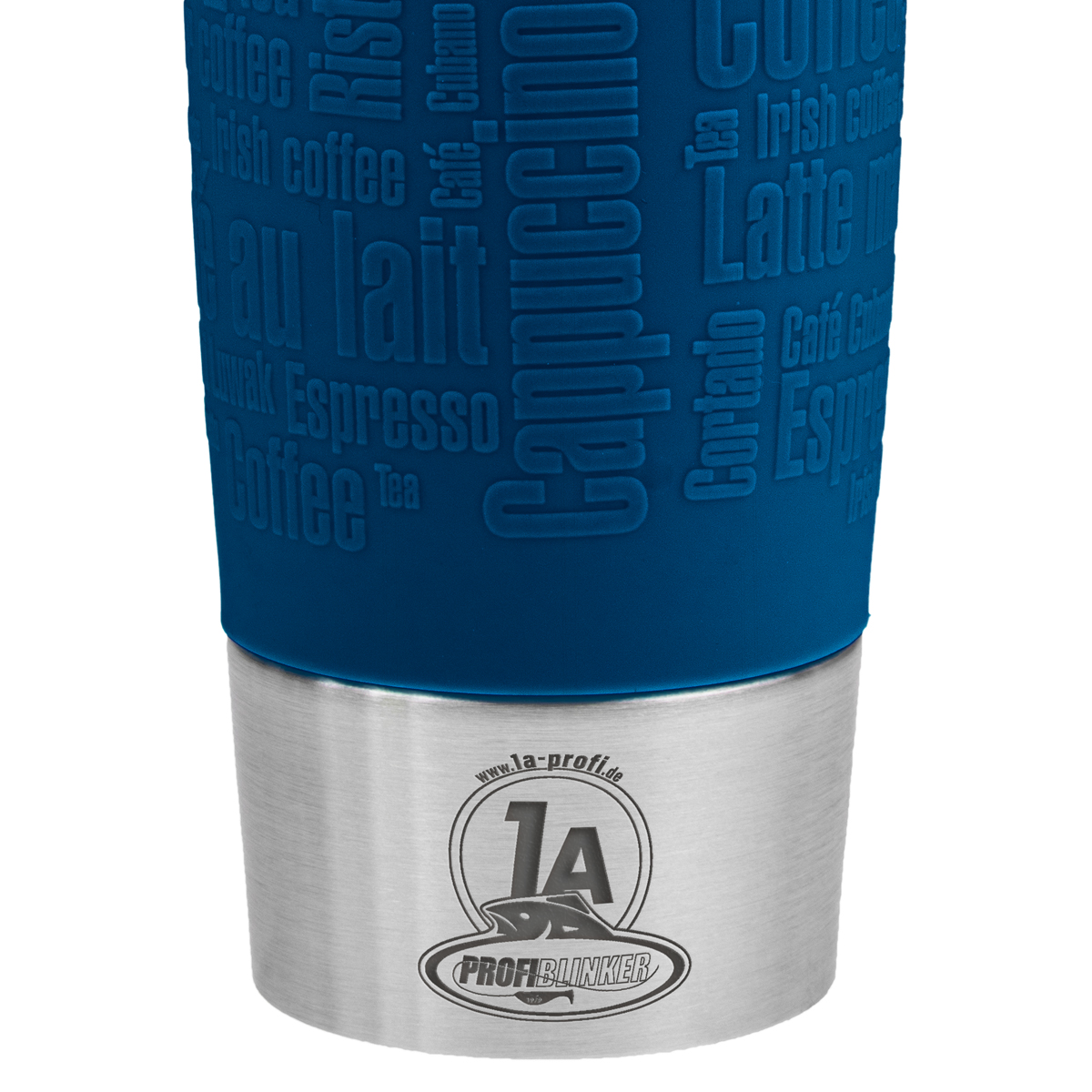 ProfiBlinker Thermobecher Emsa Travel Mug 360ml blau mit Gravur Motiv ''Wackelt nix, beißt nix!''