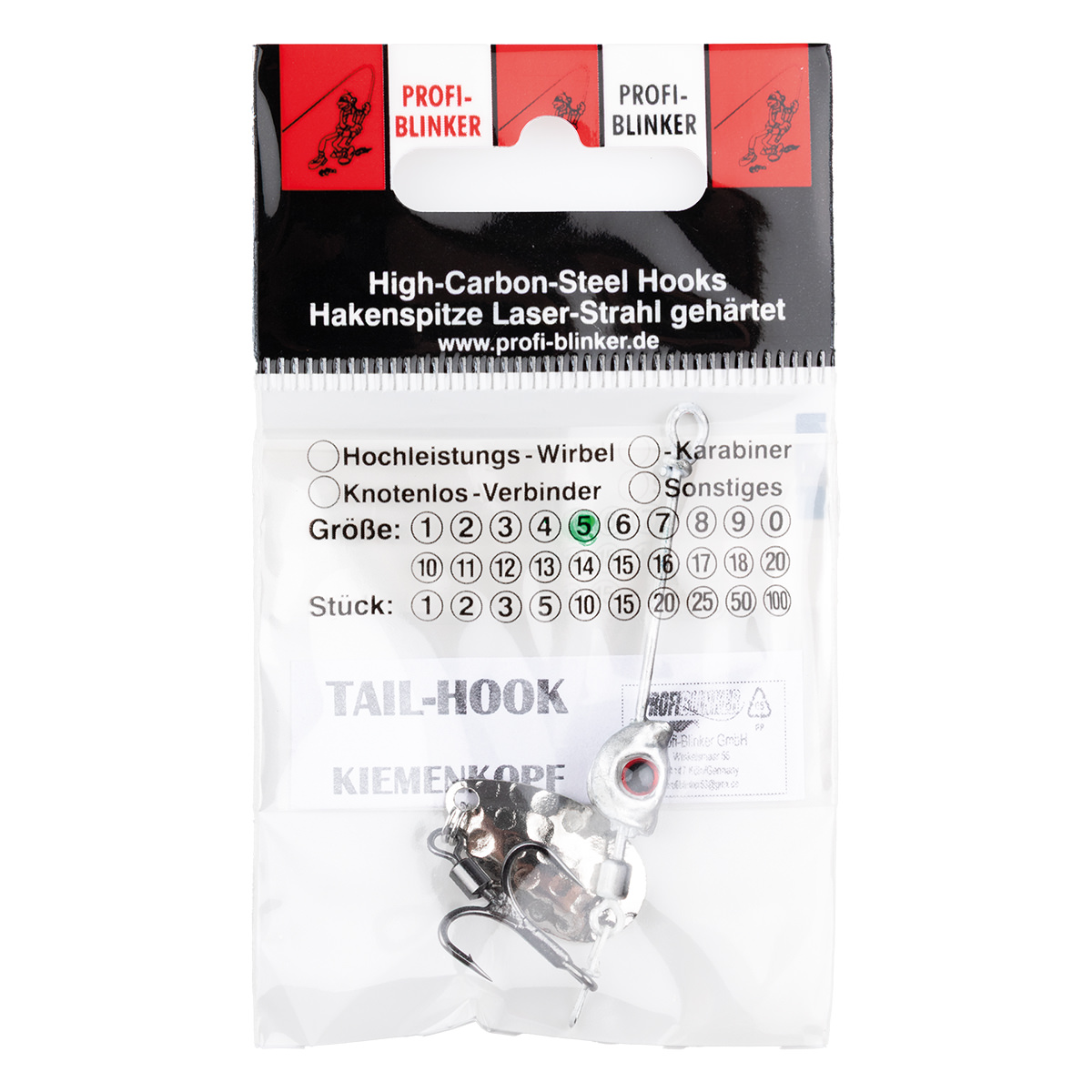 ProfiBlinker Tail-Hook Kiemenkopf Weißfisch 5g / Wirbel-Drilling Titan mit Splintring / Spinnerblatt Tropfen Silber-Gehämmert / 1 Stück